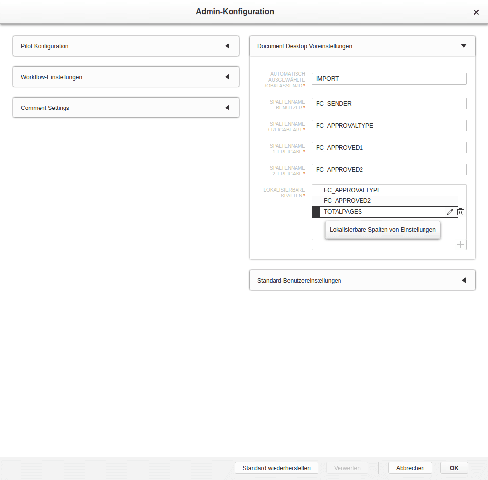 Document Desktop Admin Konfiguration